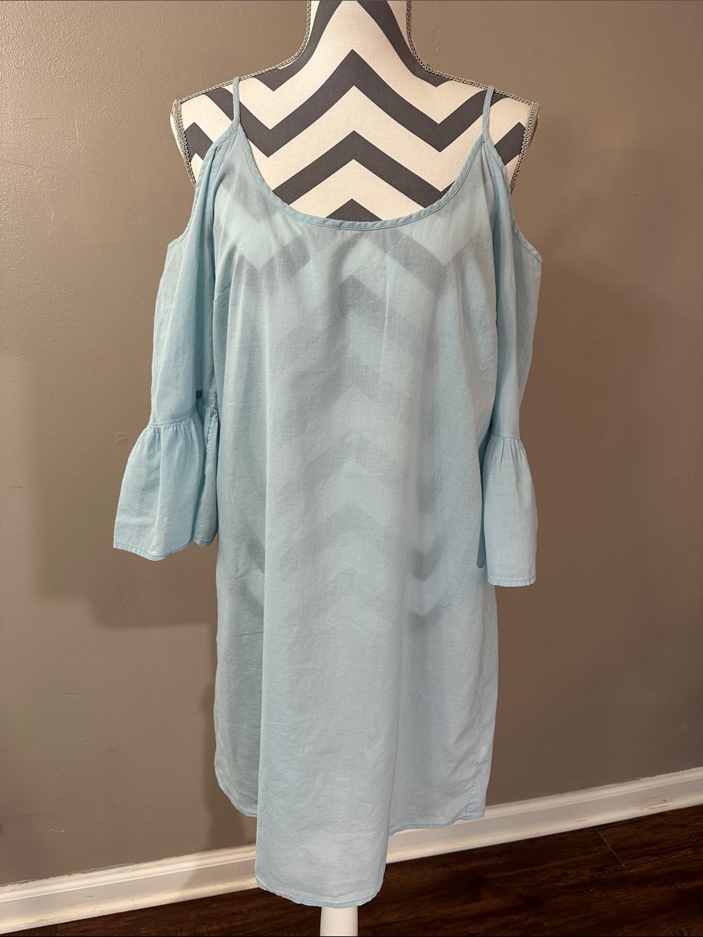 J.Crew Mercantile Dress Medium Blue Cold Shoulder Bell Sleeve Shift Mini